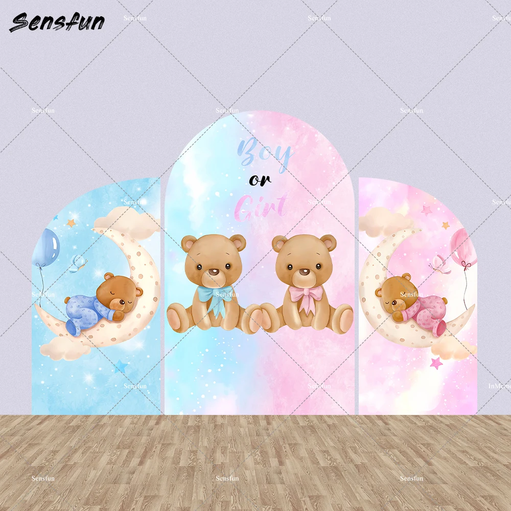 Moon Bear Baby Shower Chiara Backdrop Arch Cover Wall Blue Pink Gender Reveal Party Decor Supplies for Kids Birthday Background