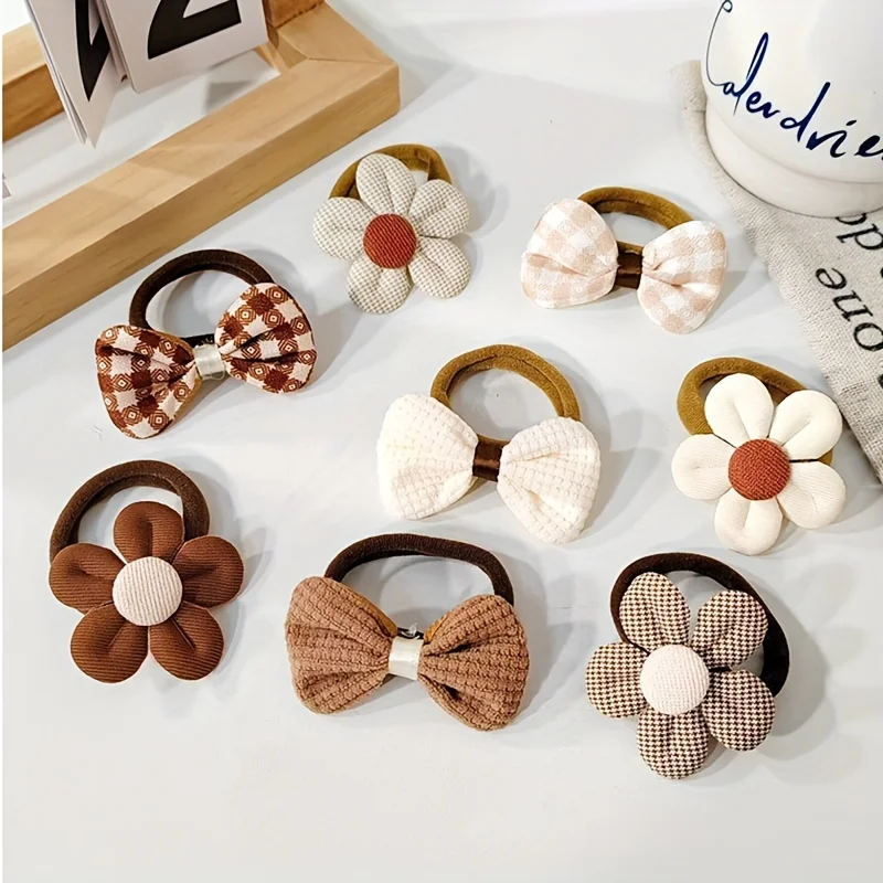 4/8PCS New Fashion Cute Sweet Flower Bow Girls Women Elastic Hair Bands Hair Ties Princess Hair Accessories Headwear