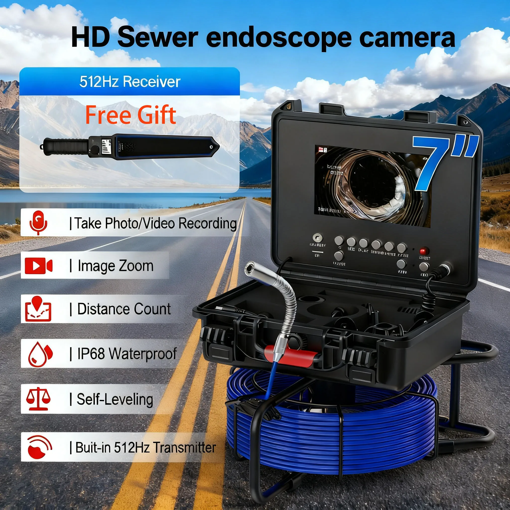 

Sewer Pipe Inspection Camera high - definition, 5X Zoom DVR Record with 4500mAh Battery IP68 Waterproof Pipe Inspection End