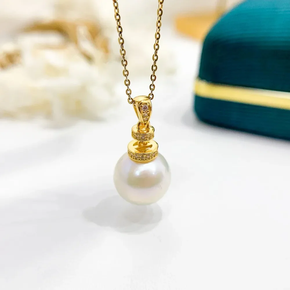 

DIY Pearl Accessories S925 Sterling Silver Pendant Empty Gold Silver Necklace Pendant Female Fit 10-15mm Round Beads D390