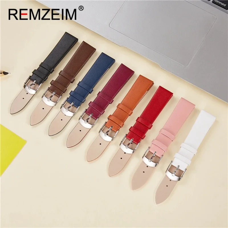 REMZEIM Soft Ultra-thin Calfskin Leather Watch Straps Women Watchband 14mm 16mm 18mm 20mm 22mm Wrist Band Bracelet Pink