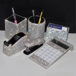 Home Office Supplies Sets Rhinestones Stapler Glue Machine Calculator Pen Container Business Card Holder Mouse Stationery Gifts