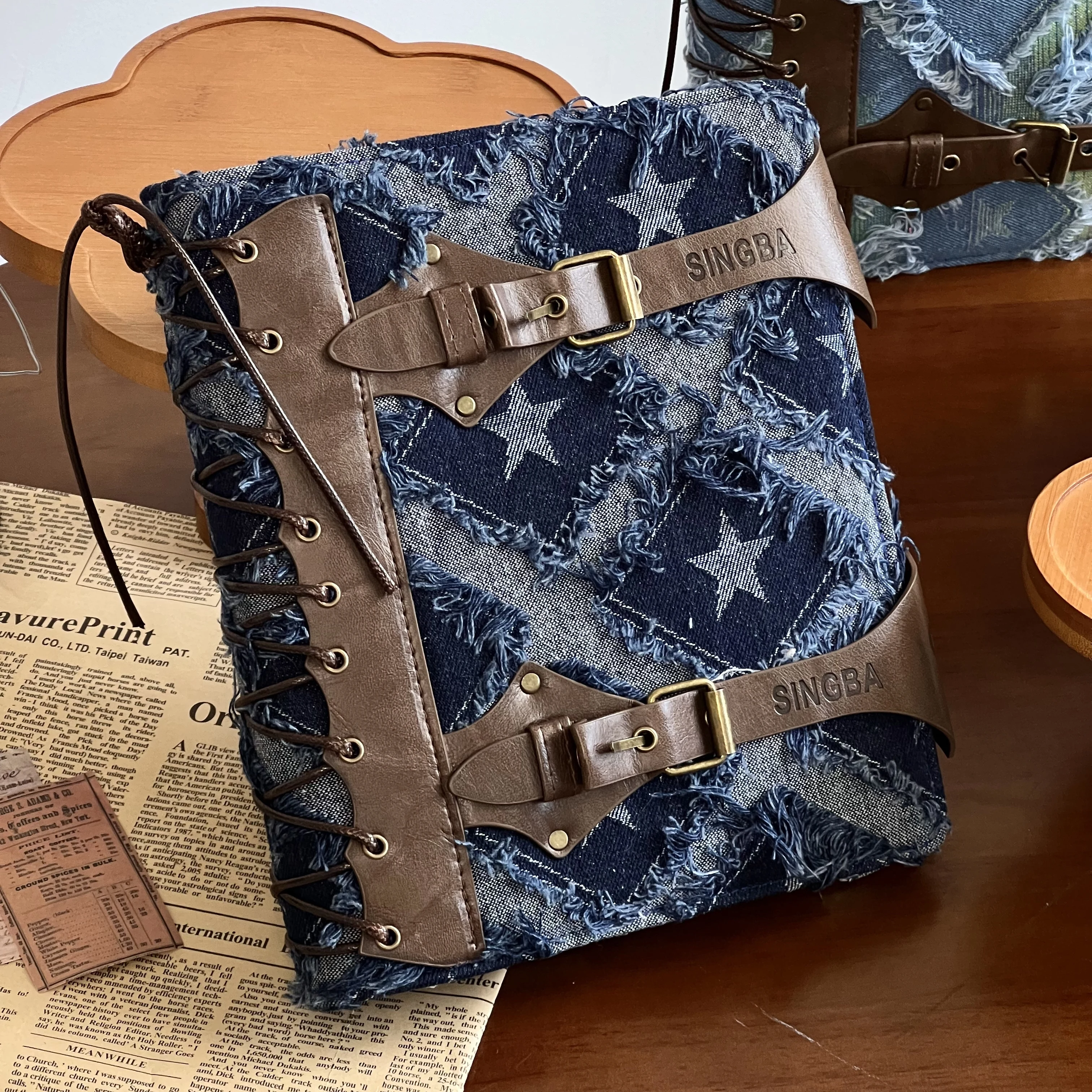 Y2K Denim Binder A5 4-Pocket Vintage Ins Style Photo Album for K-Pop IDOL Card Holder Traveler's Notebook