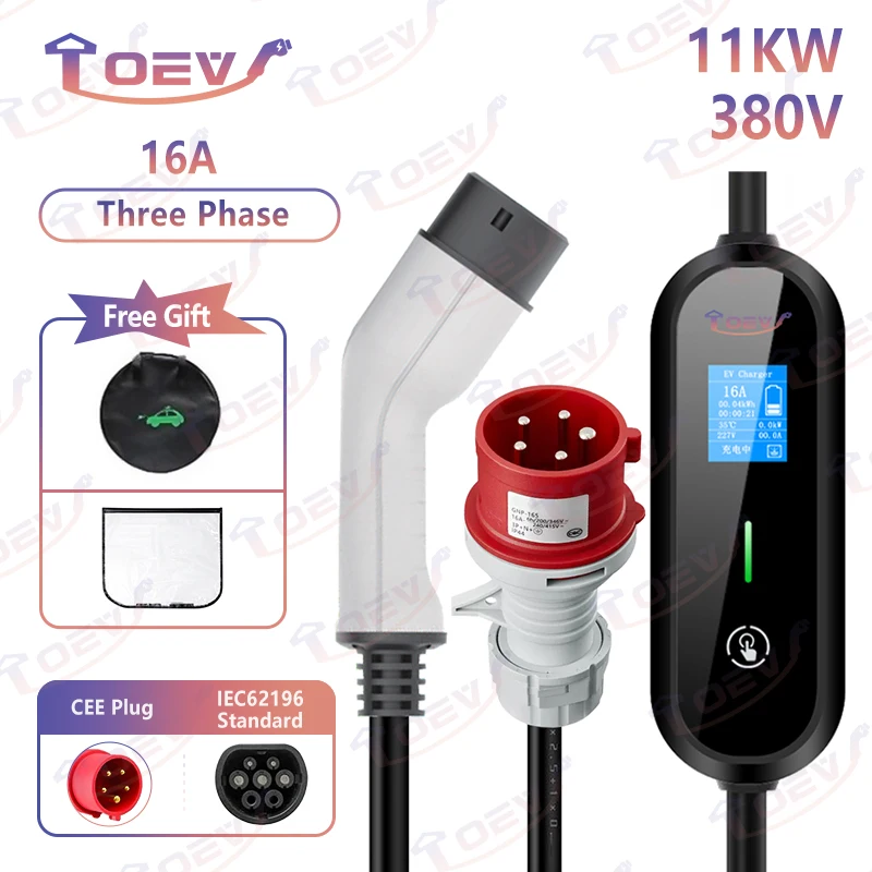 

Portable EV Charger Wallbox Type 2 Cable 7KW 11KW with CEE Plug EVSE Type2 Charging Box IEC62196-2 Adapter for Electric Vehicle