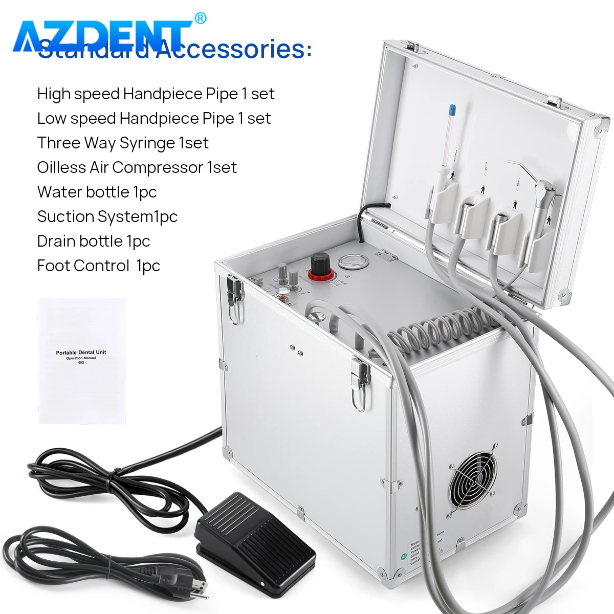 Dental Portable Unit with Oiless Air Compressor AZDENT Motor Dentistry Machine 2/4 Holes Surgery Turbine Units Equipment