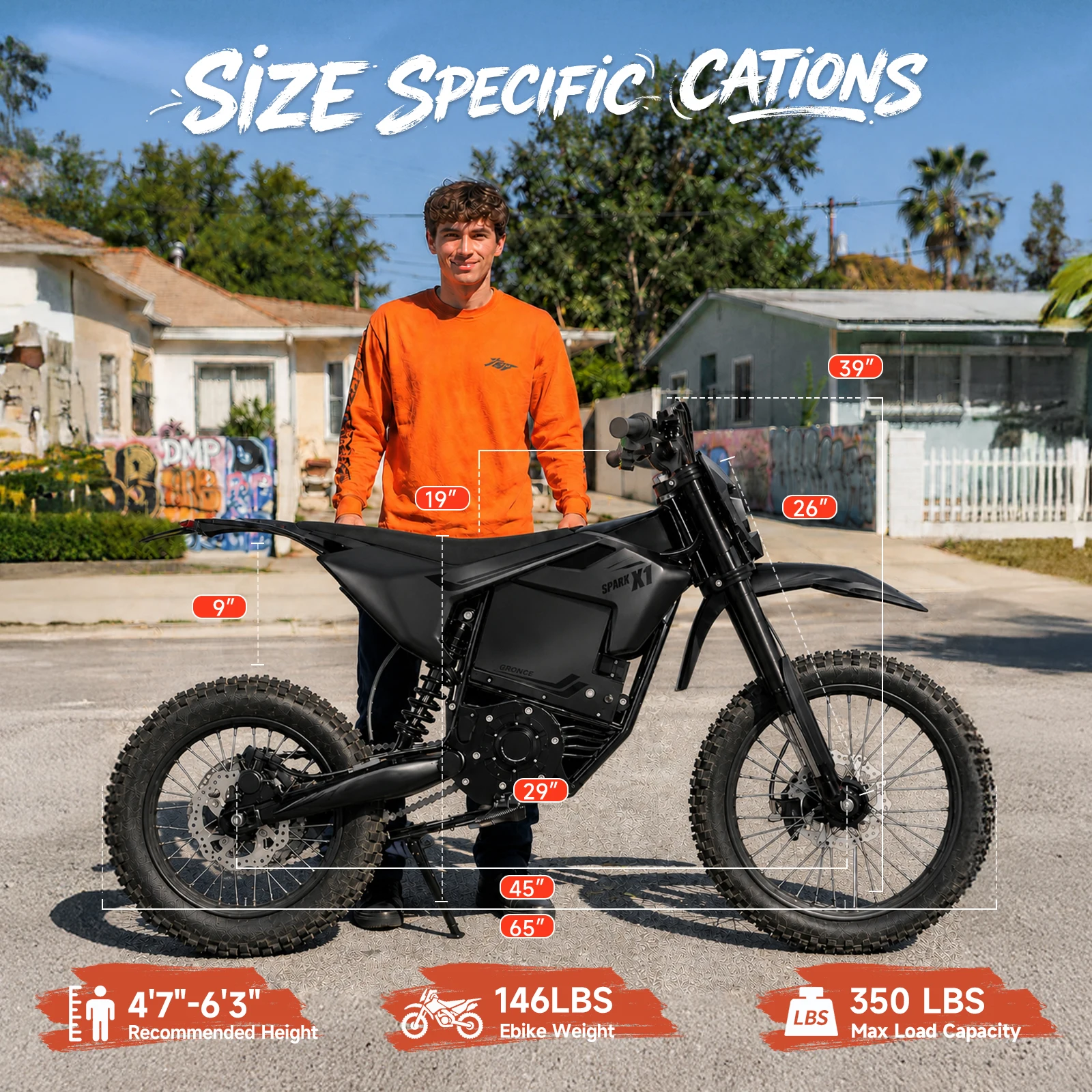 QRONGE X1 Spark L Electric Dirt Bike, 4500W Peak Electric Bicycle, 60V 28.8Ah Up to 50MPH & 60 Miles Electric Motorcycle, Full Suspension 17"/14" Off-Road Tire E-Dirt Bike for Adults Teens 1-Year Warranty - view 7