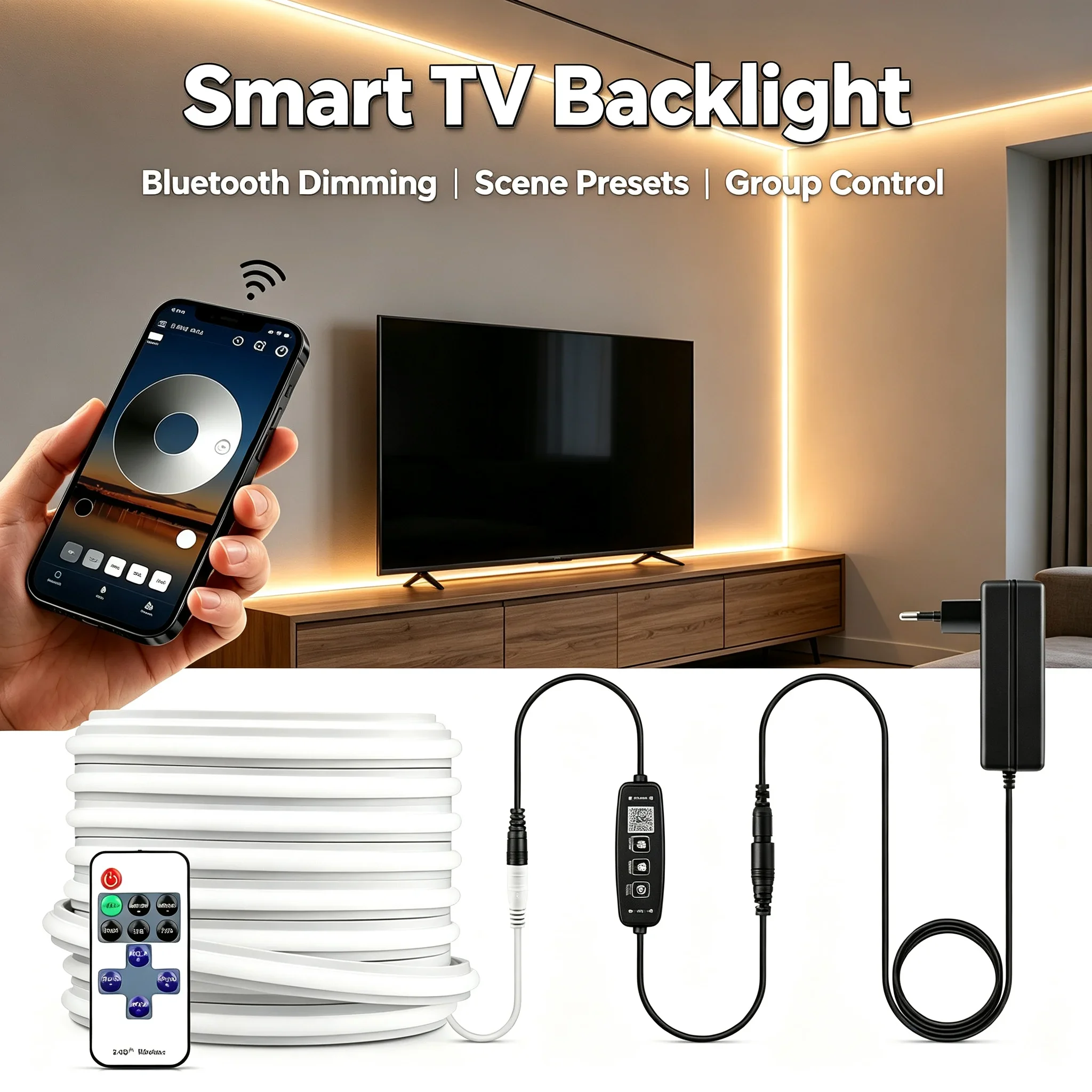 COB LED Neon Strip Kit, Bluetooth APP & Remote Control, 3 Color Optional Dimmable Silicone Neon Light, Timing Function Home Deco