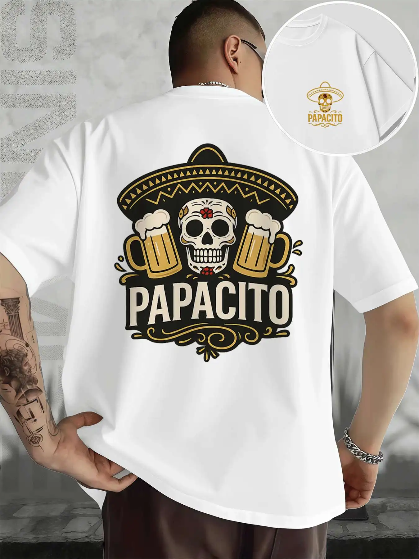 

Мужская футболка с рисунком черепа и пива, модная повседневная футболка из чистого хлопка с двусторонним принтом и круглым вырезом, 220 г/м2,