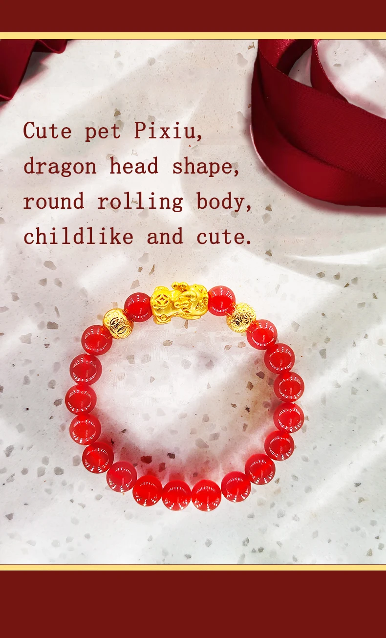 

QICAN Fengshui Porsperity Jade Bracelet Lucky Charm Feng Shui Red Chalcedony Wealth Bracelet Gift For Women Women with Gold Plat