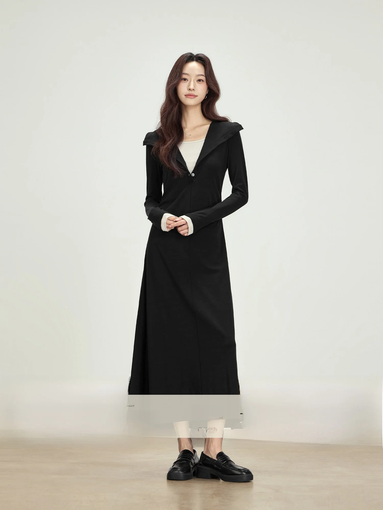 

Tall Women's Bla Silk-Like Midi Dr Slimming Design Spring Season Long Sve Comfortable Fit Casual Wear Office Ready