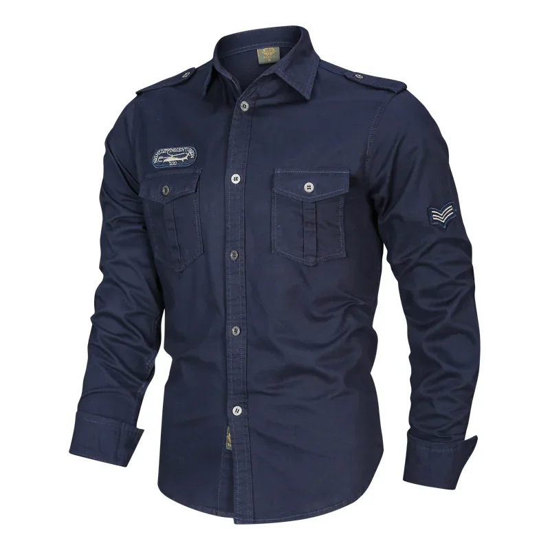 Men Military Long-sleeved Shirts Male Cotton Multi-pocket Tooling Casual Shirts Good Quality Man Large Size Solid Shirts Size 6X