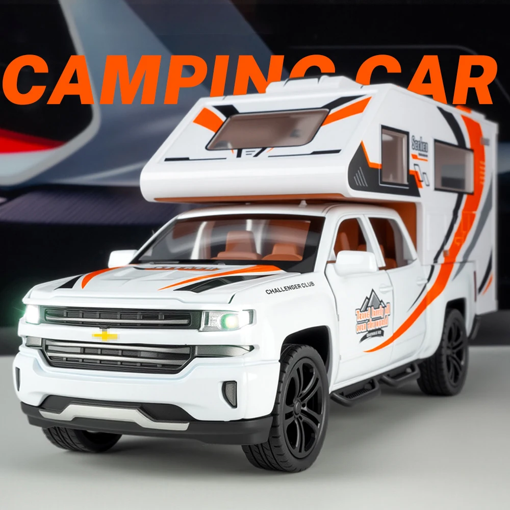 

1:32 Silverado, автомобиль для отдыха, автофургон, модель автомобиля из сплава, звук и свет, детские игрушки, коллекционные предметы, подарок на день рождения