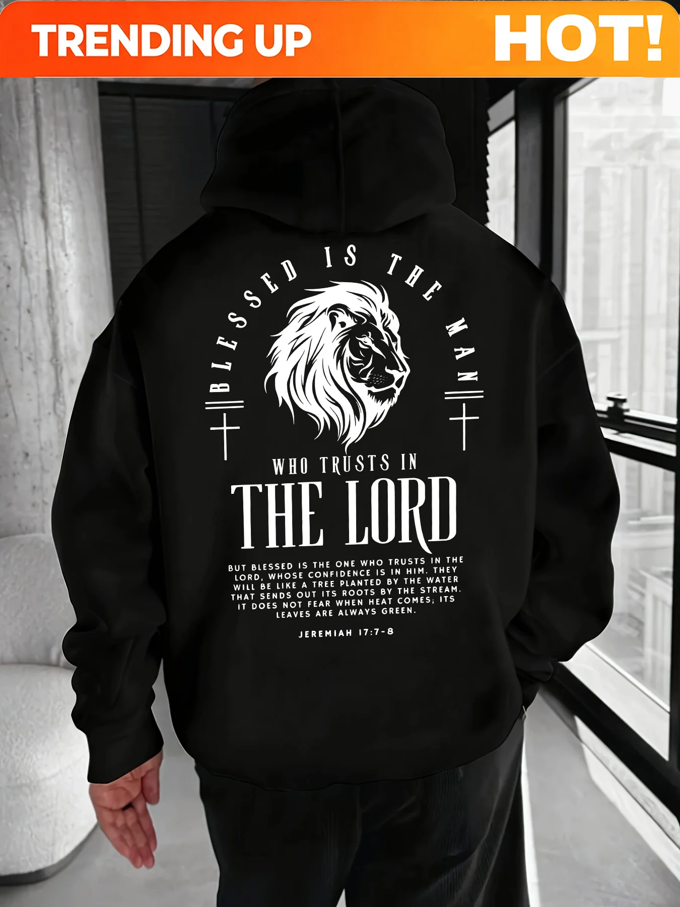 Customization Men'S Black Hoodie With Inspirational Lion Graphic - 