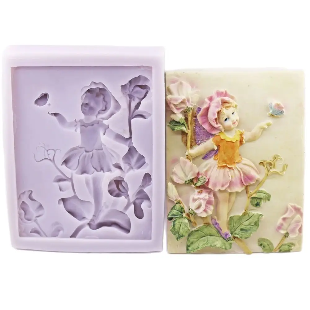 Iris Garden Girl Silicone Fondant Moul Flower Child Fairy Cake Decor Sugarcraft Topper Baking Chocolate Mold