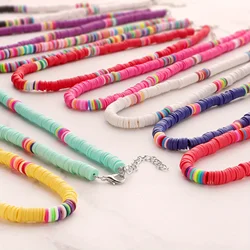 6mm Resin Polymer Clay Necklace Soft Pottery Choker Necklace Colorful Surfer Beads Collar Handmade Femme Jewelry Gifts Flat Bead