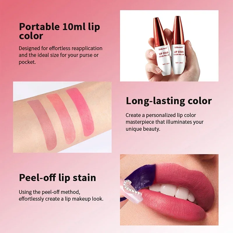 Peel Off Rose Pink Lip Gloss Matte Outline Contour Tattoo Lip Stain Waterproof Transfer Resistant Tear Off Natural Lip Tint 2024