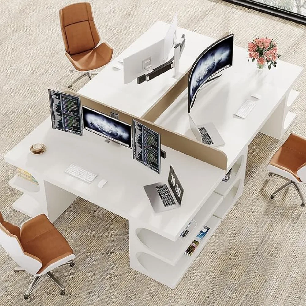 62 inch Executive bureau, groot computerbureau met opbergplanken, modern houten bureau, studeertafel, werkstationbureau