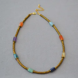 Brass Colorful Natural Stone Choker Necklaces Women Jewelry Punk Designer Runway Rare Gown Boho Japan Korean