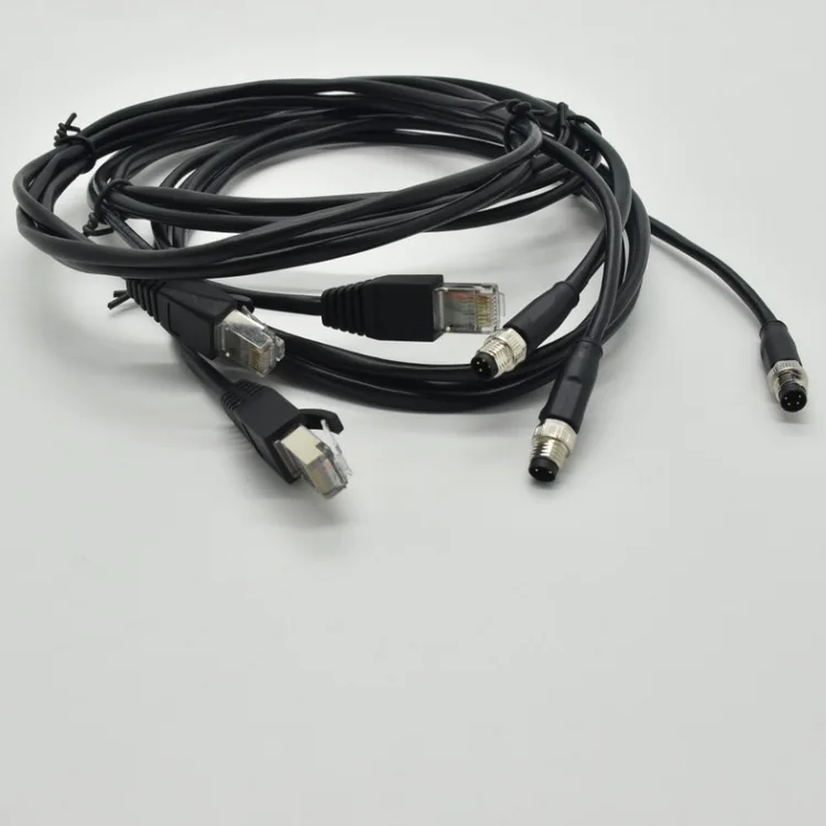 Signal connector M8-4 core male injection molded wire to RJ45 crystal head aviation plug with wire 2m Optoelectronic Displays