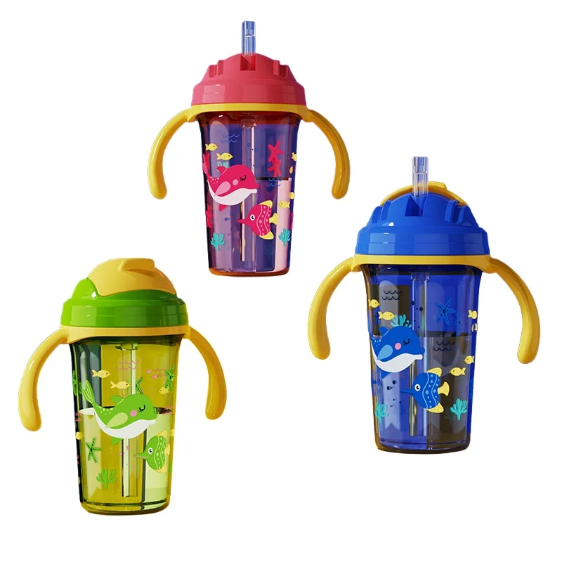 

Kids Leak Proof Straw Cup Cartoon Sea Animal Toddler Sippy Cup with Handles BPA - Free Baby Drinking Water Bottle Children