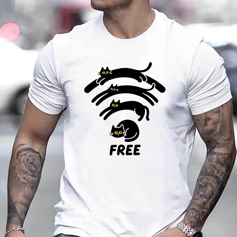 

Funny WIFI Cat Print Men Woman T-shirts FREE Letter Harajuku Couple Clothing Trendy Urban Streetwear Cartoon Simple Oversize Tee