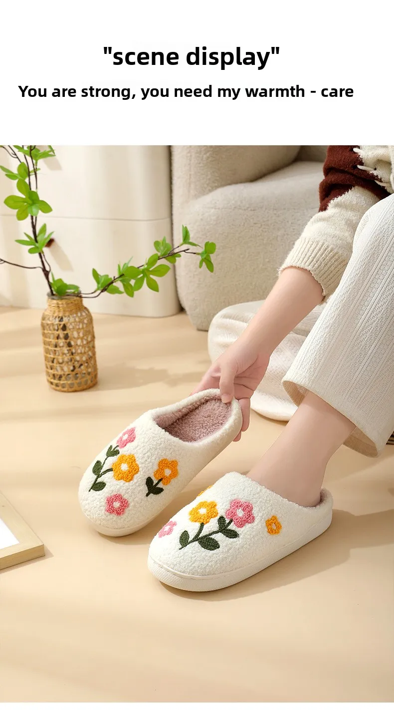 Neue Winter-Hausschuhe für Damen, Mädchen, Modische Blumen-Hausschuhe, Weiche Flache Sandalen für Paare, Herren-Weihnachts-Flip-Flops – Detail 12