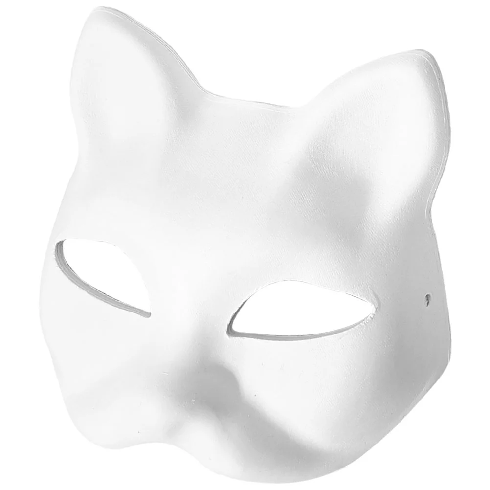 Paper Blank Mask Half Face Hand-painted Cat Fox Mask Hand Drawn Paper Masks Anime Masquerade Halloween Cosplay Prop