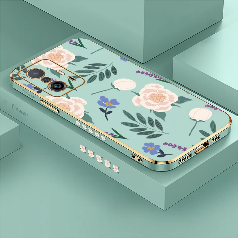 Funda de teléfono de silicona suave chapada para Xiaomi Mi 11T 11 Lite 5G NE 9T 11i 10T 11X Pro 10 Pro cubierta con estampado de flores a prueba de golpes