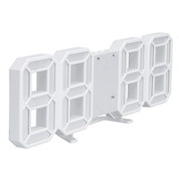 3D Led Digital Clock White With Large Display For Home Office Wall Desk Use Brightness Adjustable Alarm Time Temperature