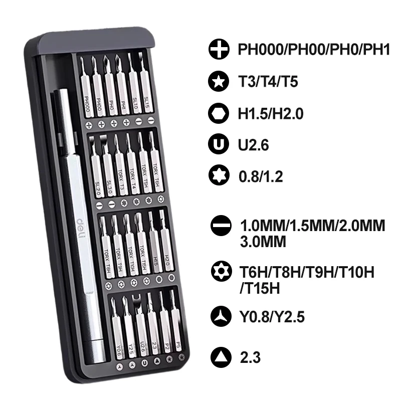 25 في 1 طقم مفك براغي مغناطيسي طقم أدوات صغيرة لإصلاح الهاتف المحمول والكمبيوتر الأجهزة المهنية مع 24 لقمة سداسية توركس