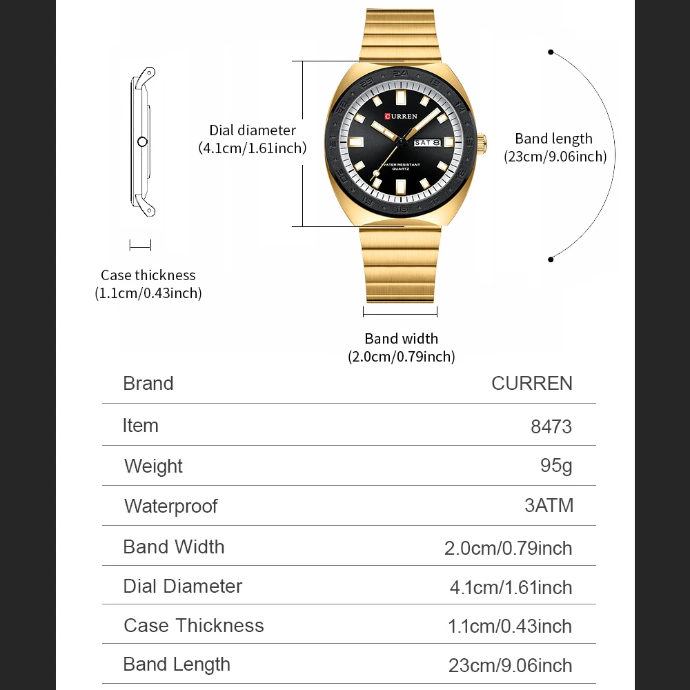 CURREN Watches for Men Fashion Brand Quartz Clock Male Simple Business Stainless Steel Band with Luminous Hands