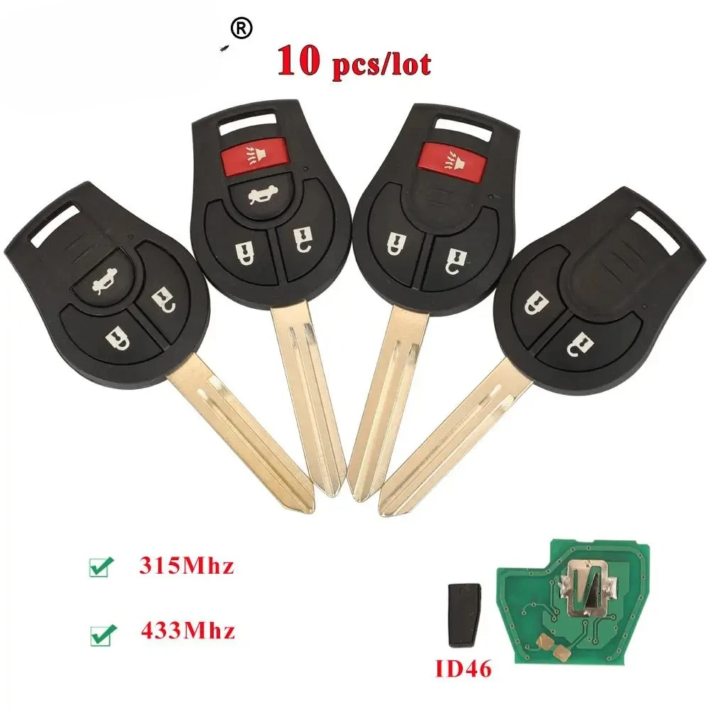 

10Pcslot 3/4 Buttons Remote Car Key for NISSAN CWTWB1U751 CWTWB1U816 Qashqai Sunny Tiida X-Trail 315MHz ID46 Chip