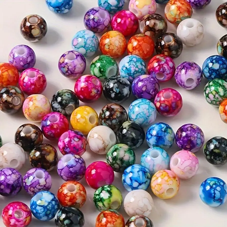 1/5/10/20/50/100pcs 8mm Multi-Color Painted Pattern Round Beads Suitable for Jewelry Making DIY Bracelet Necklace Phone Chain Cr