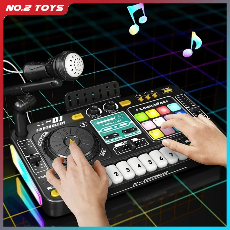 キッズミュージカルDJミキサーマイク付き電子キーボード模擬DJコントローラーライブサウンドカード楽器誕生日ギフト
