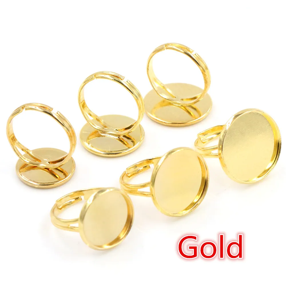 14mm-16mm-18mm 10pcs Rhodium Gold Silver Plated 8 Colors Brass Adjustable Ring Settings Blank,Fit 14-18mm Glass Cabochons Bezels
