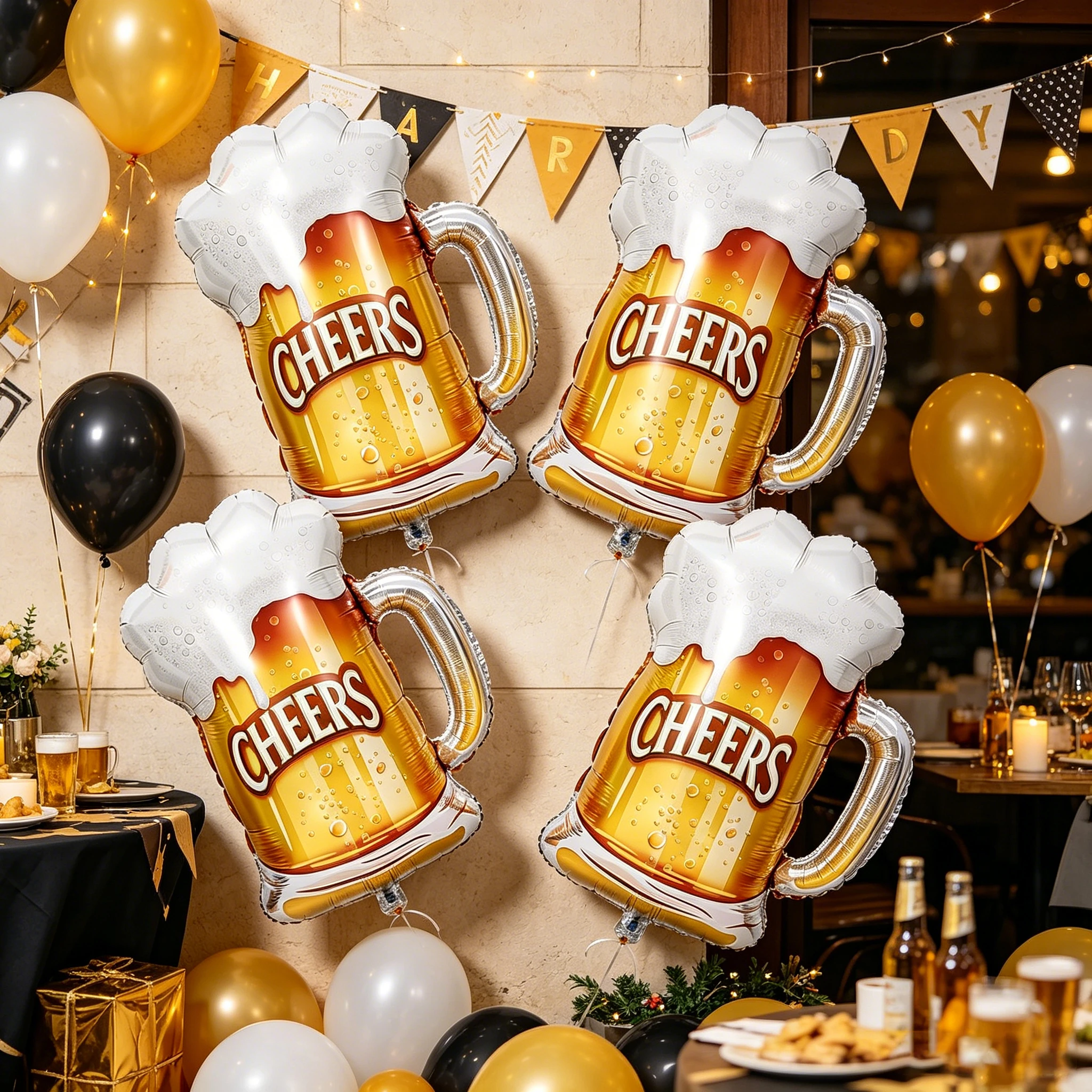 Cheers Beer Mug Foil Balloons, 28x18.9 Inch, Golden Beer Stein Shape, Party Decor for Oktoberfest, Bachelor, 4 Pack - view 6