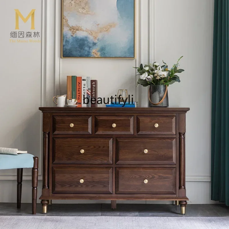 

zx1Легкий роскошный семикодовый ящик шкафа из цельного дерева, боковой шкаф для хранения в американском стиле на крыльце