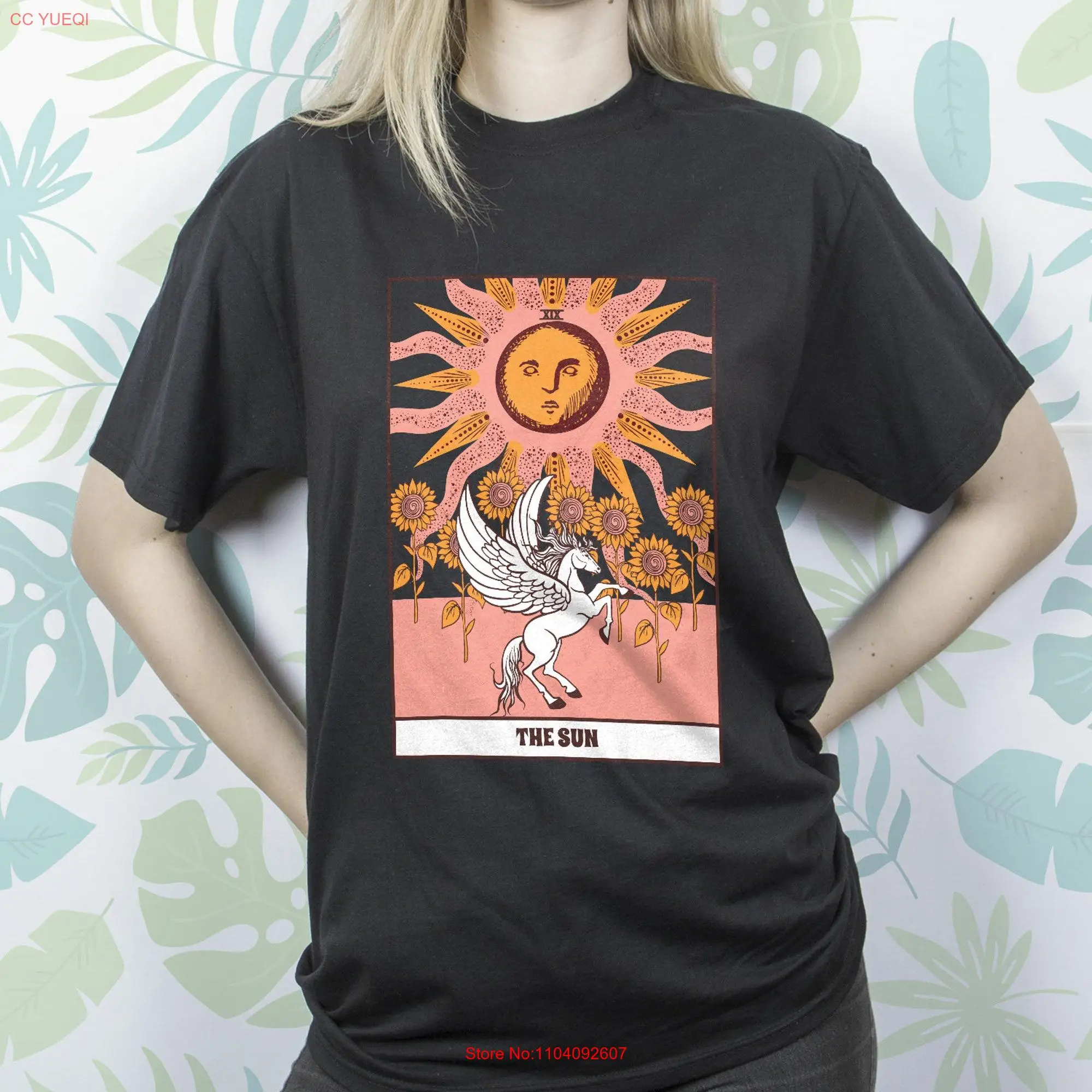 TaroT T Shirt for Girls Vintage Witch Occult Sun Horse Sunflowers Mystical Witchcraft Design  long or short sleeves