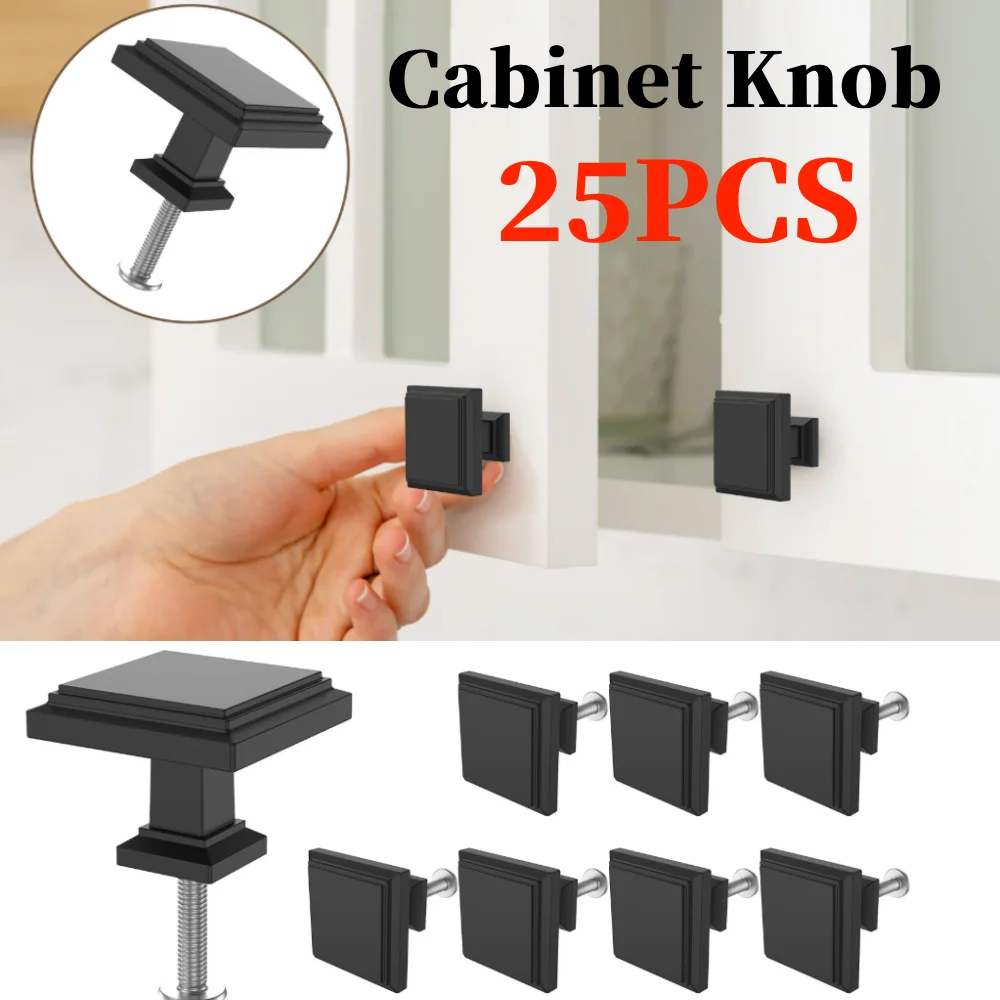 

25Pcs Door Pull Zinc Alloy Matte Black 1-3/16 Inch Wear Resistance Cabinet Knob Easy to Install Dresser Drawer Pull with Screws