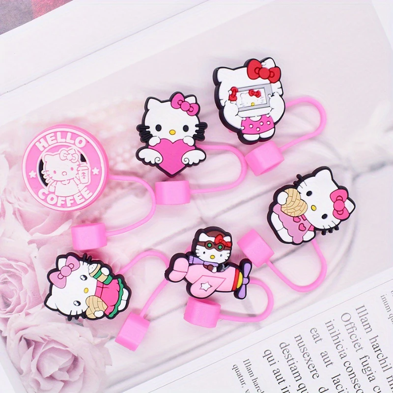 

[Cute Straw Covers] 12PCS Hello Kitty Straw Cover 10mm Reusable Straw Topper for 30&40oz Tumbler Cute Straw Accessories