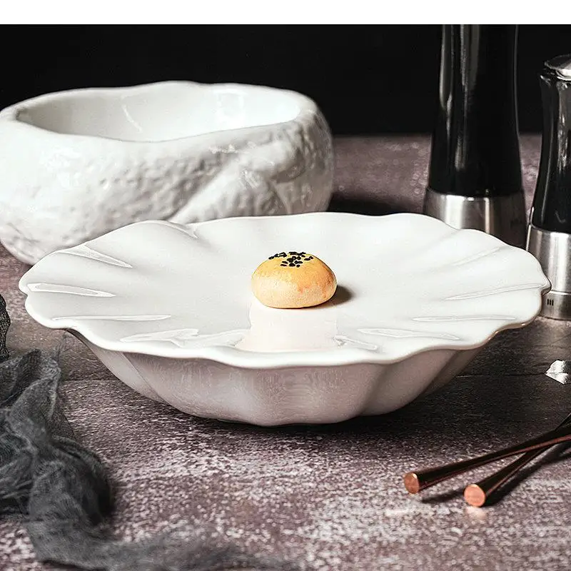 Ceramic Double Layer Dinner Plates Cooking Pan Restaurant Irregular Shape Solid Color Tableware Dessert Dishes Pasta Steak Plate