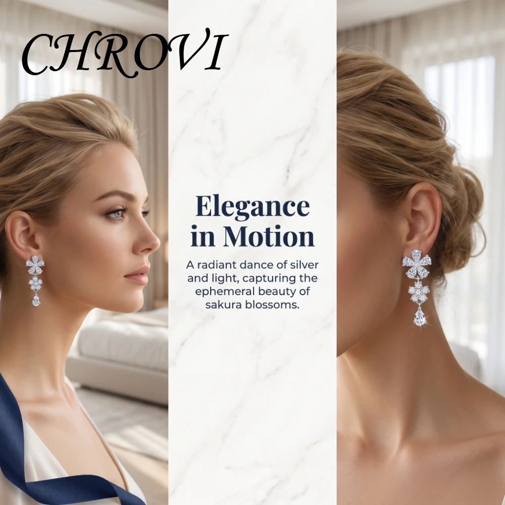 925 pure silver flower tassel elegant earrings, exquisite and sophisticated luxury zirconia earrings