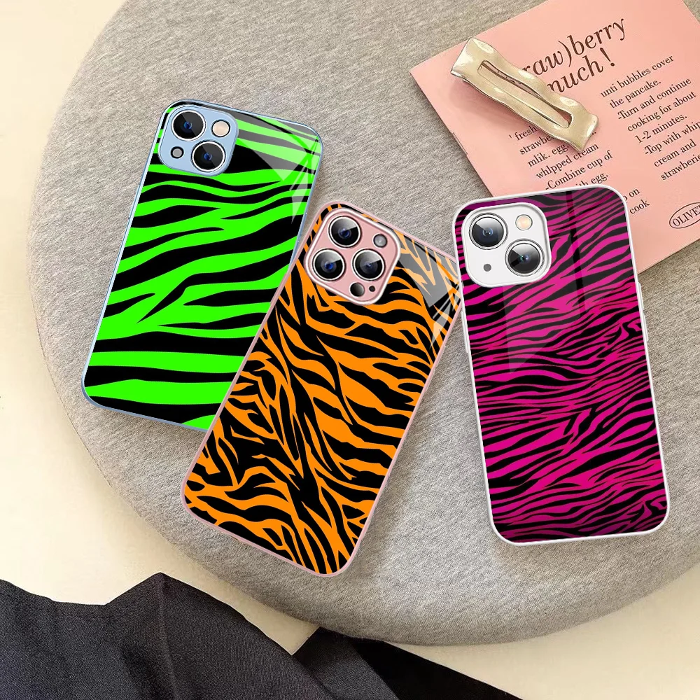 

Cartoon Zebra Pattern Phone Case Tempered Glass For Iphone 14 13 12 11 Pro Mini XS MAX 14Plus X XS XR Cover