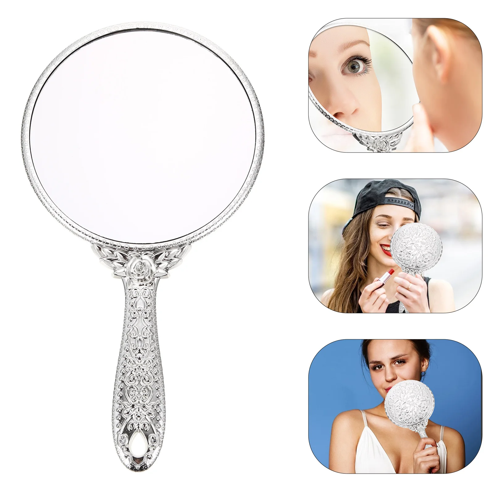 Espejo de mano vintage con diseño de rosa, espejo de maquillaje compacto portátil ABS de primera calidad para viajes, uso diario, accesorio de tocador elegante