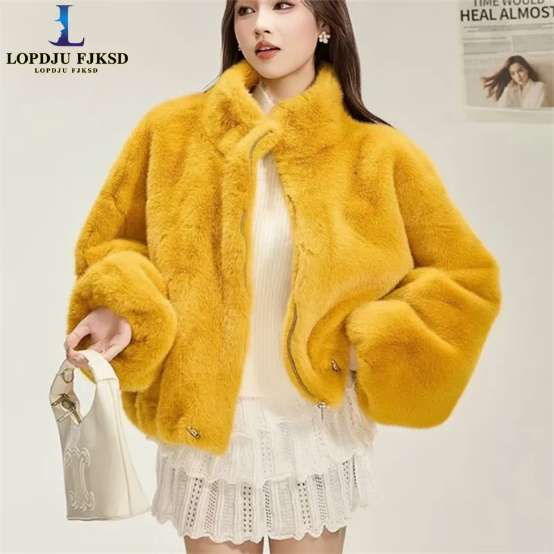 Faux Mink Fur Coats for Women,Short Jackets,Stand Collar Overcoat,Female Clothes,Thicken Warm,New ,Winter