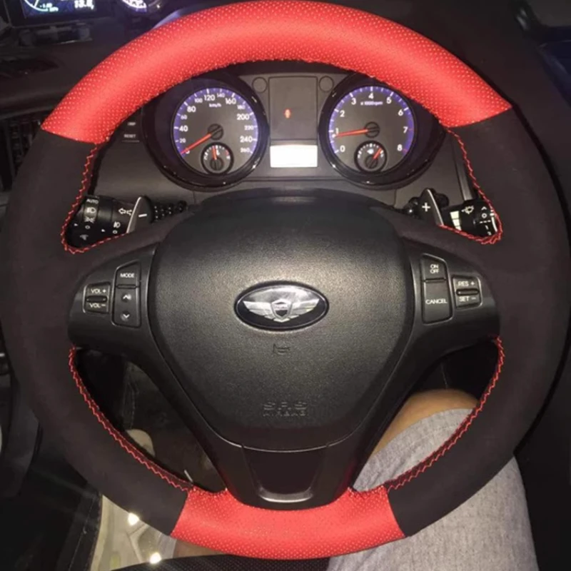 Hand Stitched carbon fibre Genuine Leather non-slip Steering Wheel Cover For Hyundai Genesis Coupe 2010-2016 Rohens Coupe 2009