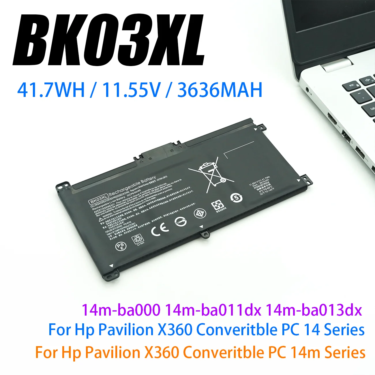 BK03XL Batería para HP Pavilion X360 Convertible 14m-ba011dx 14m-ba1xx 14m-ba0xx 14-ba000 14m-ba013dx 916811-855 916812-855