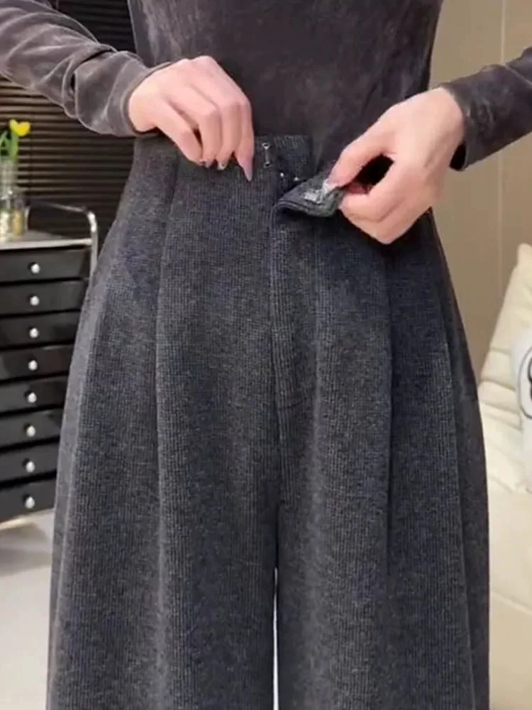 High Waist Fce Lined Wide Leg Pants Dra Straight Cut Slimming Effect Autumn Winter Casual Trousers for Women