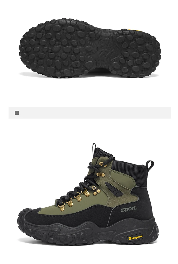 Retro Herren High-Top-Stiefel mit dicker Sohle, strapazierfähig für Wandern, Trekking, Camping und Outdoor-Sport – Detail 22