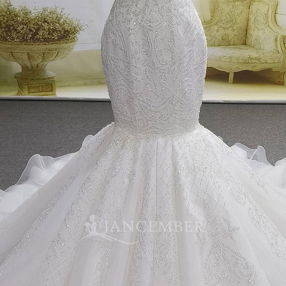 Vestidos De Novia brillantes De sirena De lujo personalizados, Vestido De Novia sin mangas con cuello en V, Vestido De Novia con cuentas De princesa con purpurina